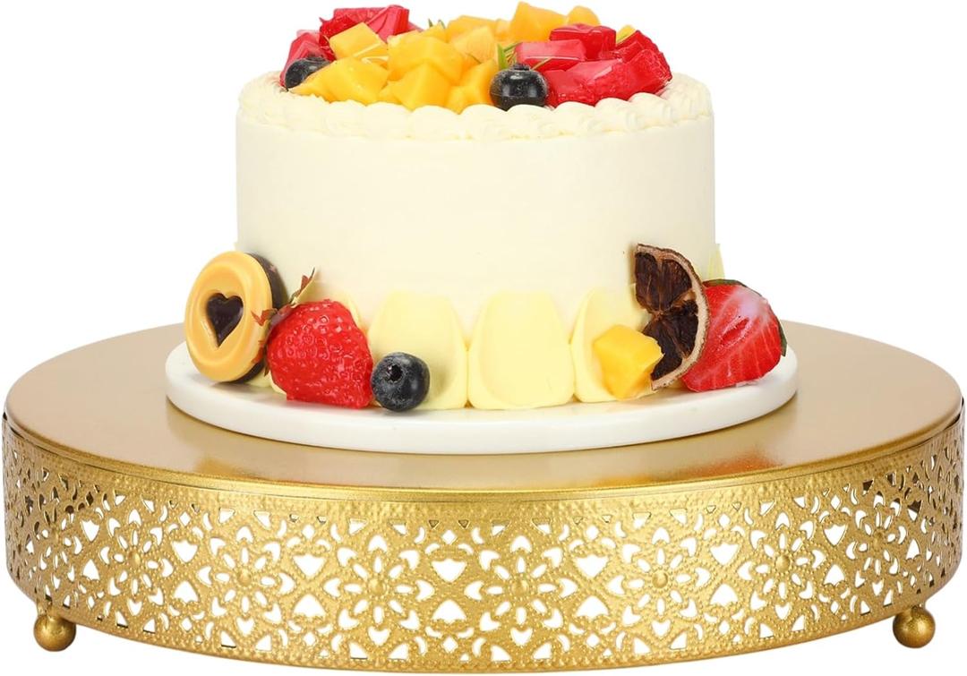 Wenqik Cake Stand 12 Inch Round Metal Cupcake Dessert Wedding Cake Stand Cookies Display Holder Fruit Serving Tray for Table Wedding Birthday Anniversary Party(Gold)