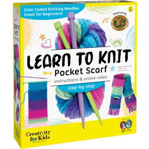 Creativity for Kids Learn to Knit Pocket Scarf - DIY Knitting Kit for Beginners, Kids Craft Kit