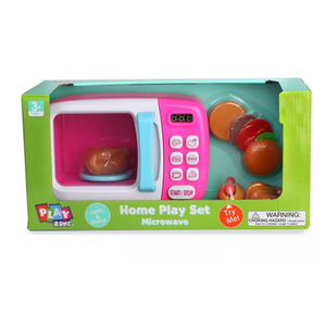 Boley Pink Microwave Playset - 11 Pc Light & Sound Pretend Play Kitchen Toys Set with Play Food for Kids Ages 3+