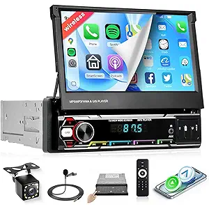 Wireless CarPlay Single Din Car Stereo,5.1 Bluetooth Car Radio