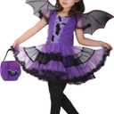 Girls Bat Halloween Costume Witch Cosplay Costume Tutu Dress Set for Kids (3-4T)