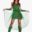 Morph Villain Costume For Women, Green Dress With Fake Leaves, Comic Con Costume For Women, Halloween Outfit S