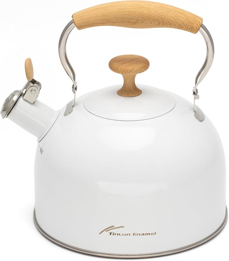 Tea Kettle, 304 Stainless Steel Whistling Tea Kettle,2.5 Quart/2.4L Stovetop Tea pot for Induction & Gas Stove with Ergonomic Folding Handle, Loud Whistle for Tea, Coffee, Milk - Milk White