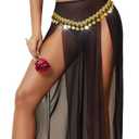 Avidlove Lingerie for Women Rave Outfits for Festival Sexy Costume Outfit Mesh Sheer Bra Top High Waist Split Maxi Skirt (Medium, Black)