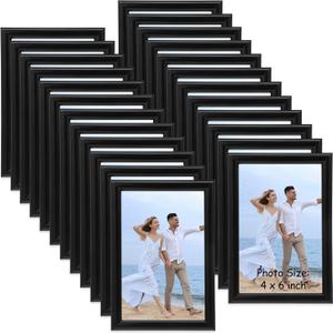 Redbaker 24 Pack 4 x 6 In Picture Frames Bulk Black Photo Display Frames for Wall Mount Tabletop Home Office School Display Valentine's Mother's Day Wedding Anniversary Favor Gift