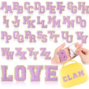 WILLBOND 52 Pcs Self Adhesive Chenille Letter Patches, 2.2/2.8 Inch A-Z Embroidered Alphabet Stickers for Clothes Bags Hats DIY Craft Supplies Christmas Personalized Gifts(Purple,2.2 Inch)