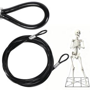 12 ft Stainless Steel Guy Wire Tether Cable, Heavy Duty Replacement Wire with Loops, Outdoor Support Line for Large Decorations, Skeleton Props, Tents & Yard Displays (Part U) (Black)