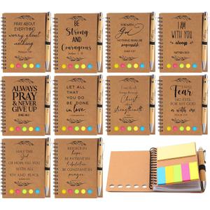 Kosiz Christian Gifts Bulk Scripture Notebook Prayer Journal Bible Verse Pen Religious Spiral Notebook with Sticky Notes Valentines Church Gifts Women Men Bible Study Groups(Kraft,20 Pcs/ 10 Set)