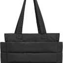 Tote Bag for Women, Puffer Quilted Handbag with Compartments Lightweight Puffy Shoulder Bag for Travel, Work, Gym (Small, Black)