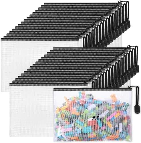 Jetec 32 Pcs Mesh Zipper Bags Toy Storage Bikini Organizer Bag Bolsas Para Guardar Trajes De Baño Waterproof Zipper Reusable Pouch Puzzle Multipurpose for Storage Office(Black,7.5 x 5 Inch)