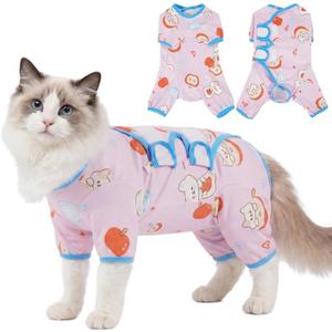 ROZKITCH Cat Recovery Suit, Full Coverage Anti Licking Onesie for Cats, Anti Shedding Overgrooming Wrap Full Body Jumpsuit Cute Pajamas Purple XL