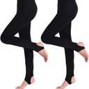 Blostirno Women's Fleece Lined Tights Thermal Pantyhose Leggings Opaque Winter Warm Thick Stockings Tights (Medium-Large, Stirrup Black 2-pack)