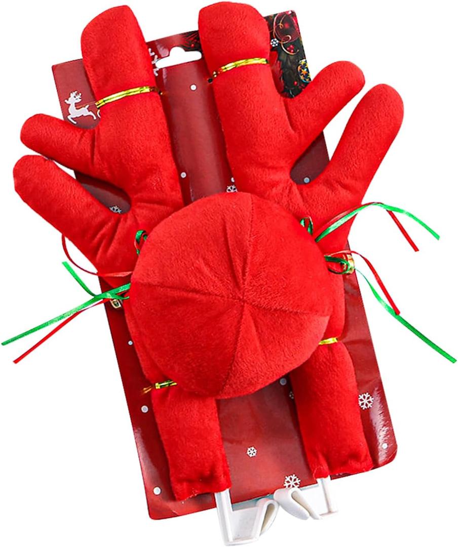 Premium Reindeer Car Kit, Cute Auto Decoration Set with Antlers & Nose, Reindeer Kit for Vehicle Window Roof & Front Grille (Red)