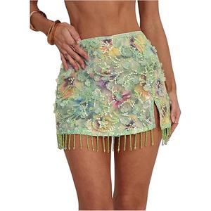MakeMeChic Women's Sequin Mini Skirt Y2K Sparkly Micro Pencil Skirt, Mint Green (Small)