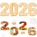 6 Packs 2026 Charcuterie Numbers Letter Board Bamboo Food Serving Trays Wooden Serving Platter for Fruit Vegetable Cupcake Cheese Plates with 2 Sauce Dishes for New Year, Graduation Party Tabletop
