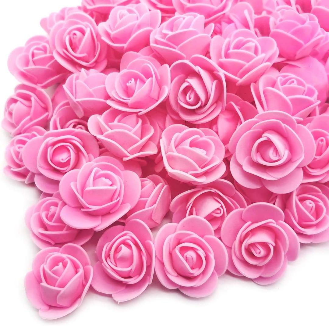 D-Seven Artificial Flowers 100PCS 3CM Mini Fake Roses for DIY Wedding Bouquets Centerpieces Party Baby Shower Scrapbooking Gift Box DIY Crafts Wreath (Pink)