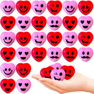 32 Pcs Heart Stress Balls,Mini Funny Heart Smile Squeeze Balls,Novelty Stress Relief Heart Shaped Ball for Class Reward,Valentines Party Gifts,Present Fillers
