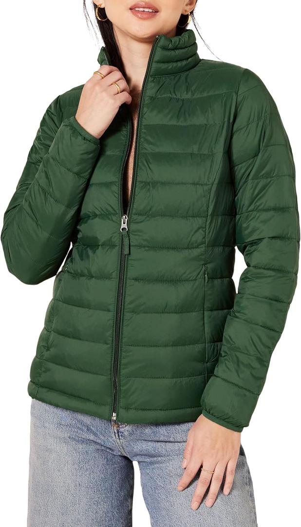 Amazon Essentials womens Lightweight Long-Sleeve Water-Resistant Packable Puffer Jacket (Available in Plus Size) (X-Small, Dark Green)