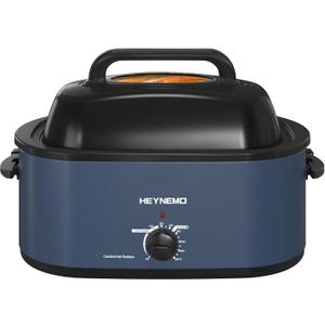 26 Quart Electric Roaster Oven with Visible & Self-Basting Lid, Large Turkey Roaster with Defrost Warm Function, Adjustable Temperature, Removable Pan Rack, Stainless Steel, Blue