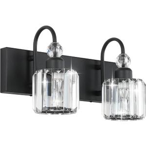 Ralbay Modern Vanity Lights - 2-Light Black Crystal Bathroom Wall Fixtures