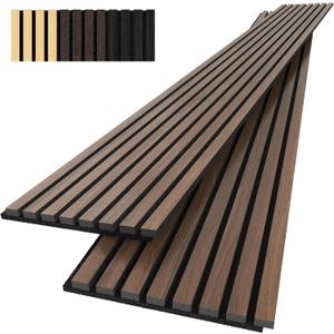 Acoustic Wood Wall Panels, 2-Pack 94.5" x 12.6" Soundproof Wall Panels, Wood Slat Wall Panels for Wall Decor, Walnut