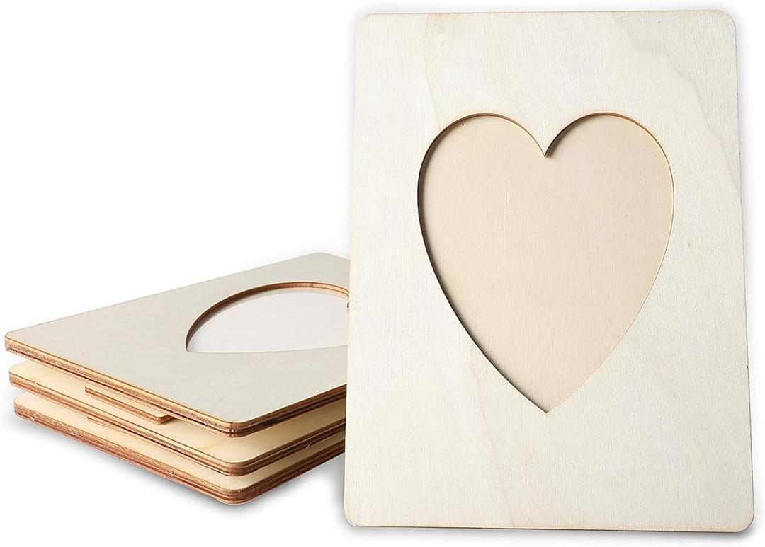 Bright Creations Heart Shaped Unfinished Wood Picture Frames for Crafts, 4 x 6 Photos (5.9 x 7.9 In) - 4 Pack
