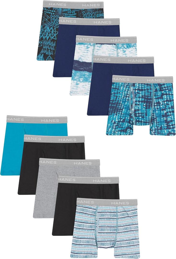 Hanes Boys' Underwear, Boxer Briefs for Boys and Toddlers, Soft Cotton, 7 and 10 Packs (Large, Solids/Prints Assorted)