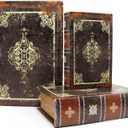 Jolitac Wooden Decorative Book Boxes 3-Pack - Vintage Style Secret Storage Boxes Handcrafted Wooden Storage Containers with Rustic Magnetic Closure for Jewelry & Keepsakes (Dark Vintage)