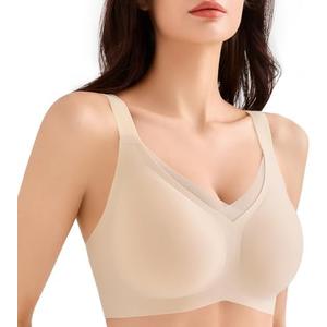 Yadalky Seamless Bras for Women Wirefree, V Mesh Comfortable Bralette No Underwire Push Up Everyday Bras Wireless T-Shirt Bra (No Size)
