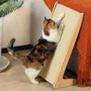 Zakkart L-Shaped Sisal Cat Scratcher, 24.8'' Tall Convertible 70Â° Vertical Scratching Pad & 20Â° Ramp Scratcher, Natural Sisal Mat, Solid Wood Frame, Helps Protect Furniture, Easy Assembly (Natural)