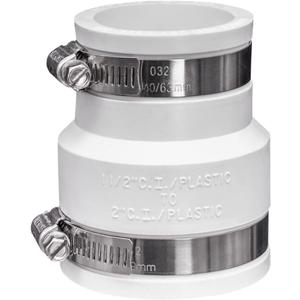 Fernco 1056-215 Reducing 2-in. x 1-1/2-in. Flexible PVC Pipe Coupling for Cast Iron and Plastic Plumbing Connections in White