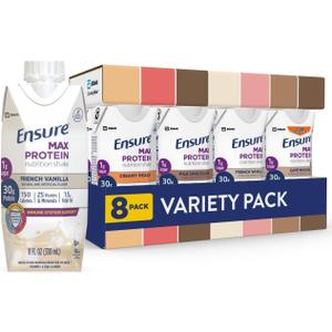 Ensure Max Protein Nutrition Shakes, Variety Pack, With 30g of Protein, 1g of Sugar, Nutrients to Support Immune System Health, High Protein Shake, 11 fl oz, Pack of 8, Liquid (EXP 10/10/26)