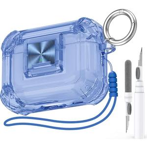 Halunbaby for AirPods Pro 2nd Generation Clear Case Cover with Secure Lock Clip Full Drop Protection,High-Transparent Soft TPU Material and Equiped with Cleaner Kit (Blue)