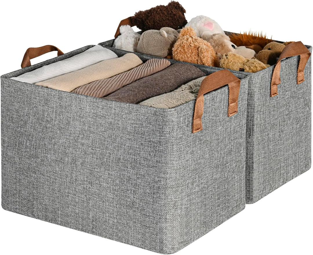 Storage Baskets for Shelves, Closet Storage Bins with Metal Frame, Fabric Storage Bins, Storage Containers for Organizing, Gray Clothing Bins for Dorm Closet Room, 2-Pack