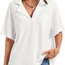 LilyCoco Womens V Neck Collared Shirt Casual Summer Short Sleeve Loose Fit T Shirts White Large