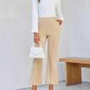 Cicy Bell Womens Flare Capri Pants Elastic High Waisted Cropped Dress Pants Trousers Stretchy Work Slacks (Beige, L)