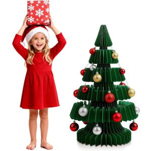 Civaner 20 x 12 inches Honeycomb Christmas Tree Thickened 3D Honeycomb Paper Christmas Tree with Magnetic Folding Xmas Modern Decorations Xmas for Home Living Room Holiday Decorations (19.7 Inches, Green)