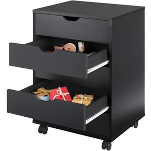 DEVAISE 5-Drawer Chest, Wood Storage Dresser File Cabinet with Wheels, Mobile Dresser for Home Office, Black