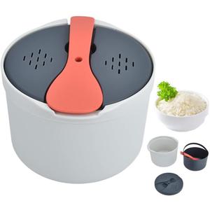 Microwave Rice Cooker Steamer, Microwave Pasta Cooker with Strainer, 2 L Microwave Cookware Set for Rice, Pasta, Vegetables, Quinoa, Oatmeal, Ramen Non stick (orange)