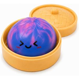 Blue-Pink Tie Dye Dumpling Squishies Toys with Food Steamer,Colorful Squeeze Dough Fidget Sensory Stress Balls,Stretchy Hand Desk Toys for Stress Relief Squishies Dumpling Gifts