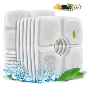 Comsmart Pet Fountain Filter Set, 3 Triple Filtration System Replacement Cat Water Fountain Filters for Square 84oz/2.5L Automatic Pet Fountain Cat Water Fountain (Pack of 12)