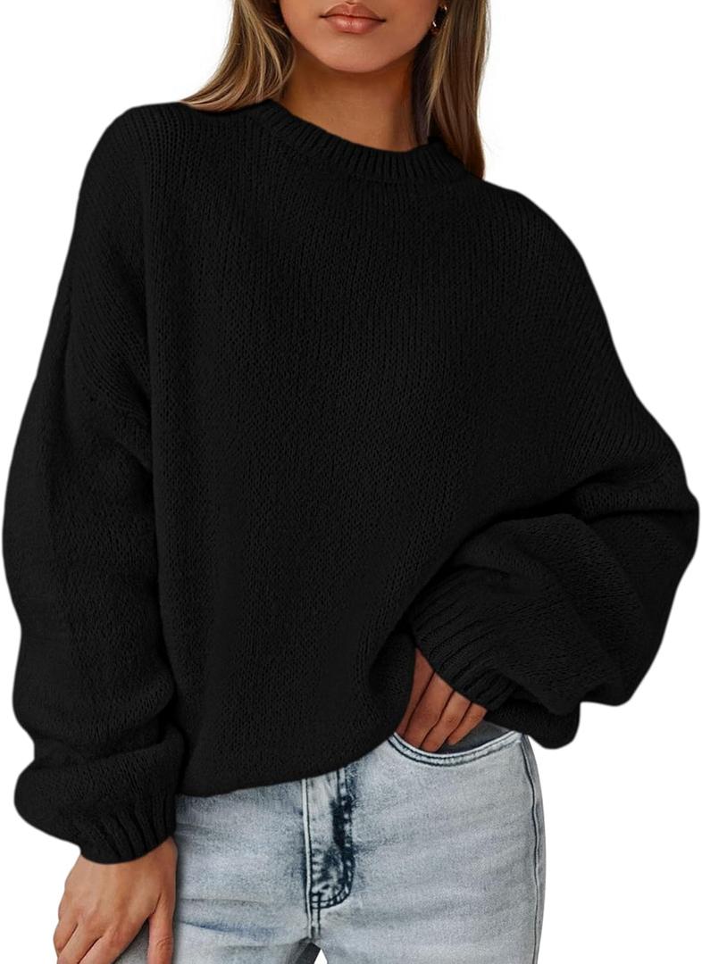 PRETTYGARDEN Women's Fall Oversized Sweaters Dressy Casual Long Sleeve Chunky Knit Winter Pullover Tops 2026 Holiday Outfits (Black, Small)