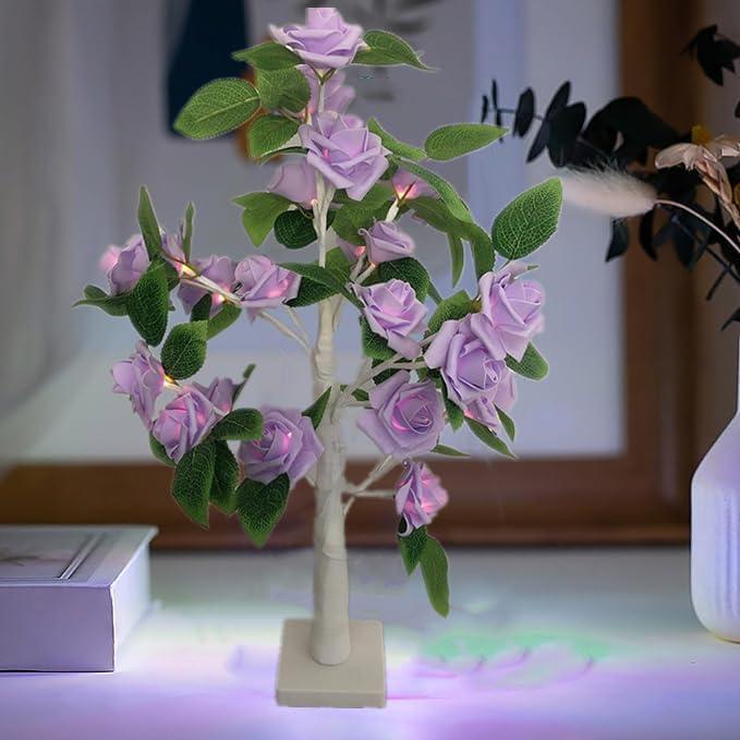 Tabletop Rose Flower LED Tree Light,Mini Light up Bonsai Tree, Indoors Decorative Light up Trees for Fireplace Bedroom Home Wedding Party Decor,Table Lamp for Valentine Wedding Gifts,21.6Inch