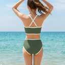 Kdwdvbn Kids Swimsuits Piece Adjustable Shoulder Strap Color Block Bikini Sets with Removable Padding Lake Green Girls Bathing Suits Size 7-8 (Green)
