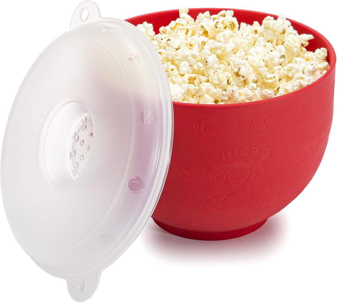 Goodful Silicone Popcorn Popper, Collapsible Hot Air Microwavable Popcorn Maker, Bowl Made without BPA, Red (3 Quart)