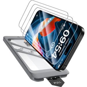 TAURI 4 in 1 for iPhone 16 Pro Screen Protector, 3 Pack Tempered Glass Film + 1 Dust Free Easy Installation Tool, 9H Hardness Bubble Free Micro-curved Edges HD Screen Protector for 16 Pro