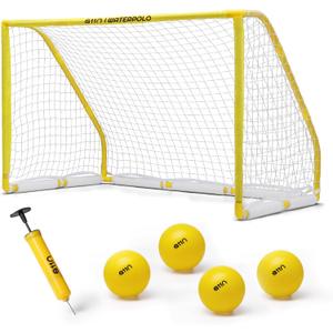 A11N Sports Floating Water Polo Goal Set  Large 4.7ft x 3.1ft Pool Net with 4 Balls  Fun Summer Backyard & Pool Game (Yellow)
