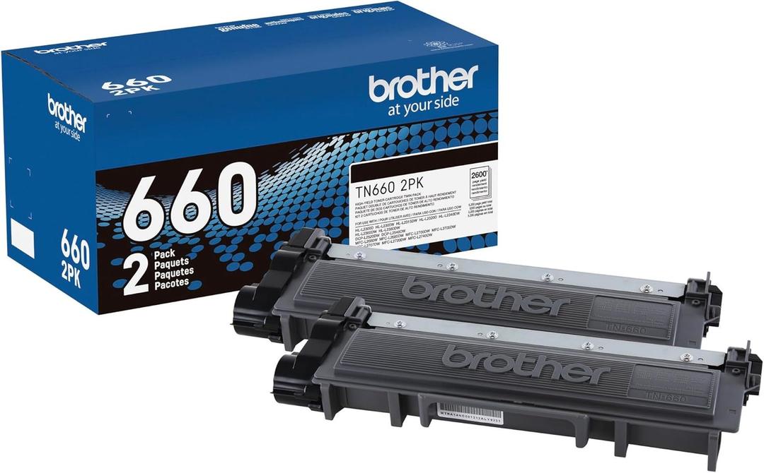 Brother Genuine High-Yield Black Toner Cartridge Twin Pack TN660 2PK (TN6602PK)