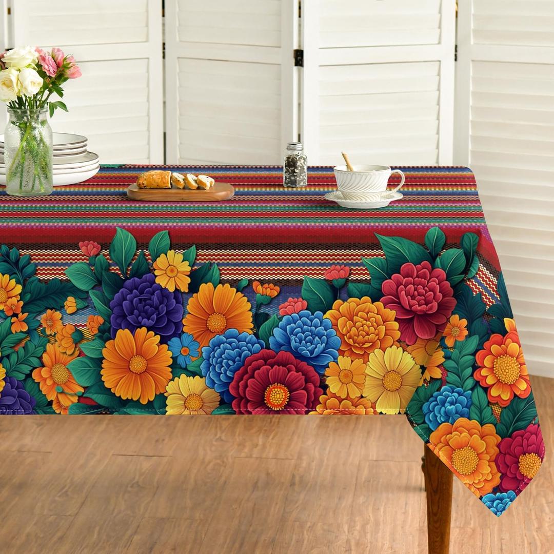 Horaldaily Mexico Fiesta Tablecloth 60140 Inch Rectangular, Halloween Cinco Dia De Los Muertos Day of The Dead Washable Seasonal Table Cover for Party Picnic Home Decor