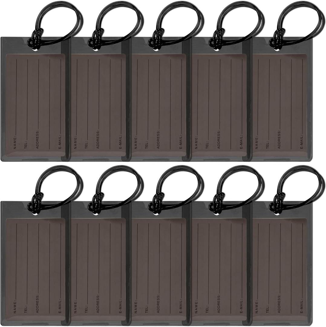 10 Pack Luggage Tags for Suitcases, Airplane Travel Essentials for Flying, International Travel Must Haves, and Luggage Accessories by Sodsay (Black)